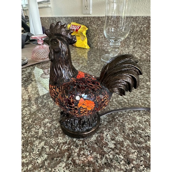Mosaic Rooster Lamp Bronze Finish Country Farmhouse Accent Lighting‎ Decor EUC - Picture 3 of 7